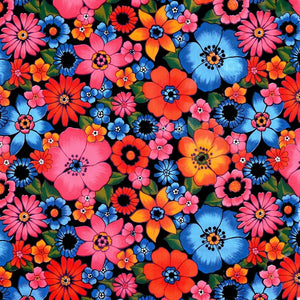 Black Lluvia de Flores Oilcloth