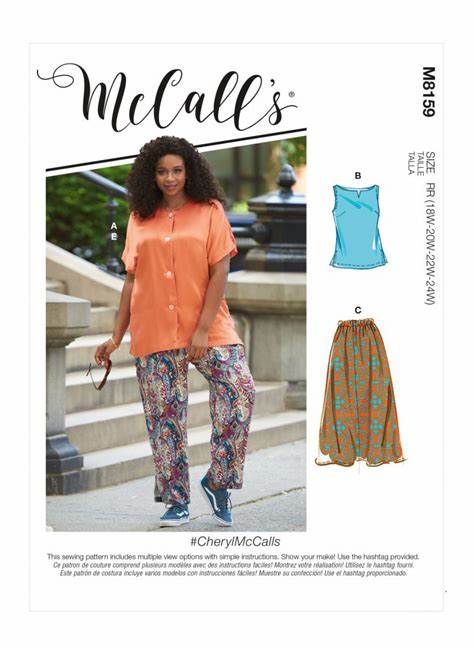 Women's top, tank, pants and skirt  This pattern is perfect for warmer weather! Featuring a shirt, tank top, shorts/pants and a skirt pattern.   Women's sizes - 26W-28W-30W-32W