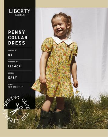 Liberty Sewing Club pattern by Liberty of London.  Little girl dress with front neck pleats, back zip and 3 sleeve and dress options.  12 months - 4 years