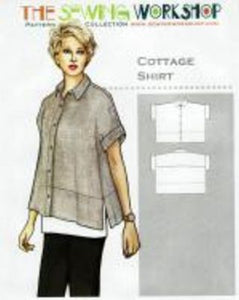 Loose-fitting camp shirt with a modern twist has tailored collar and stand, back yoke, armhole bands and exaggerated hems with side vents. Six-button closure. Fabric Suggestions: Light to medium-weight Cotton, Linen and Silk. Notions Six 1/2in buttons. Thread. Optional: 1/2 yard fusible interfacing. Sizes XS, S, M, L, XL, XXL.