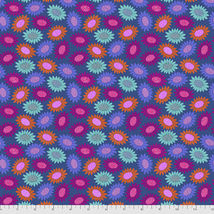 She loves me she loves me not!  Picky - Blue from the Bright Eyes Collection by Anna Maria for Freespirit Fabrics.  Multicolored, packed flower heads on a blue background.  100% Cotton, 44/5"