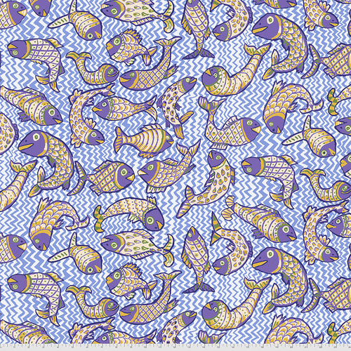 Brandon Mably for Kaffe Fassett Collective for FreeSpirit Fabrics. Beautiful koi fish over a wavy background 