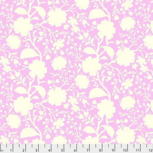This floral fabric is designed by Tula Pink for the collection "Wildflower" for Freespirit Fabrics. This colorway has a bright pink background and beige flowers printed on top. This fabric is a great alternative to a blender. 