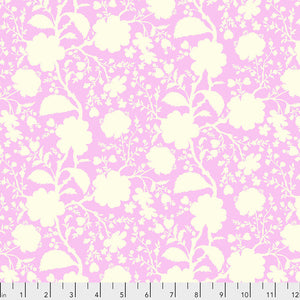 This floral fabric is designed by Tula Pink for the collection "Wildflower" for Freespirit Fabrics. This colorway has a bright pink background and beige flowers printed on top. This fabric is a great alternative to a blender. 