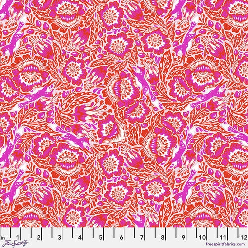 Tiny Beasts collection by Tula Pink for Free Spirit Fabrics. These brilliant and bright fabrics have little animals hidden throughout each one. This "outfoxed" fabric has little foxes and flowers tossed all over - In a bright pink colorway and a bright green colorway.  100% cotton 44"/45"