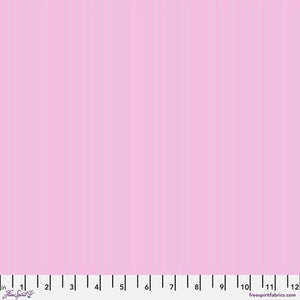 This floral fabric is designed by Tula Pink for the collection "True Colors" for Freespirit Fabrics. This fabric is a bubblegum pink with light blue stripes. This fabric is a great alternative to a blender. 