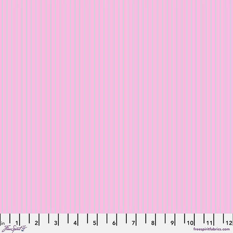 This floral fabric is designed by Tula Pink for the collection "True Colors" for Freespirit Fabrics. This fabric is a bubblegum pink with light blue stripes. This fabric is a great alternative to a blender. 