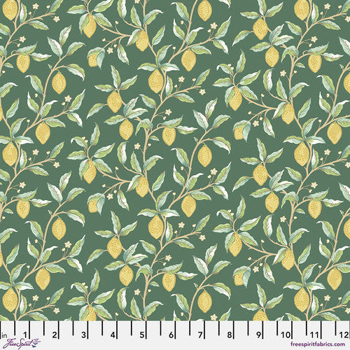 Beautiful Morris & co fabric is covered in lemons hanging on branches. The lemons are a perfect yellow with the dark green background and light green leaves. Very soft fabric - lightly colored, perfect for any kind of project!