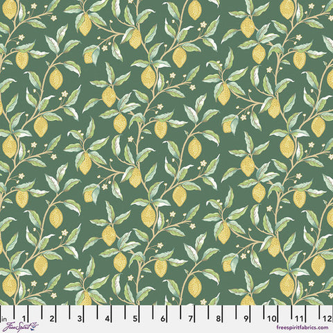 Beautiful Morris & co fabric is covered in lemons hanging on branches. The lemons are a perfect yellow with the dark green background and light green leaves. Very soft fabric - lightly colored, perfect for any kind of project!