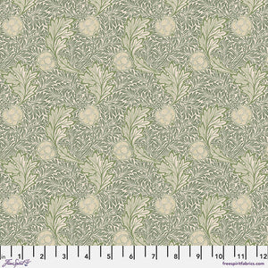 Beautiful Morris & co fabric is covered in traditional style leaves with apples. Background is cream with sage green leaves on top. The apples and leaves are stippled which gives it depth and texture. Very soft fabric - lightly colored, perfect for any kind of project!