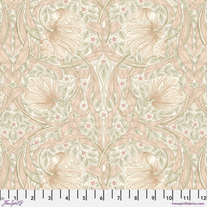 Beautiful Morris & co fabric is covered in traditional style leaves with floral designs. This fabric is a soft blush pink with hints of light sage green. Very soft fabric - lightly colored, perfect for any kind of project!