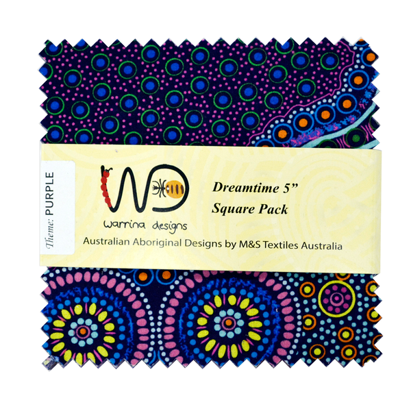 Original, Aboriginal design fabrics from Australia.  100% Cotton  Dreamtime roll - 20 strips, 2 1/2" x 44"  Dream Pack - 40 x 5 inch squares  Fabric Pack (4 x Fat Quarters)