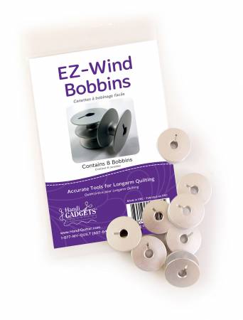 Package of 8 Lightweight, large-capacity M-class slotted aluminum bobbins. Recommend each owner have at least 10 bobbins on hand. M-class bobbins can vary in weight, thickness and diameter. For best results, always use HQ-recommended bobbins.