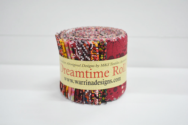 Original, Aboriginal design fabrics from Australia.  100% Cotton  Dreamtime roll - 20 strips, 2 1/2" x 44"  Dream Pack - 40 x 5 inch squares  Fabric Pack (4 x Fat Quarters)