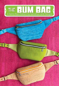 The Bum Bag is an everyday fanny pack - perfect for errands, nights out and vacations alike! This belt bag features a front zipper closure, a back zipper pocket and two inside credit card pockets. Wear this bag around your waist or over-the-shoulder. The Bum Bag finishes 8in wide, 5.5in tall and 1.5in deep.  Printed Paper Pattern Final Product: Bags/Purses/Totes Etc Finished Size: 8in wide, 5.5in tall and 1.5in deep Templates included: Yes - Paper Templates Skill Level: Intermediate