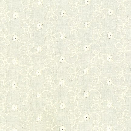 Rebecca Embroideries - Swirls White from Robert Kaufman Fabric. White embroidered fabric.  100% cotton fabric. Machine Wash Cold. Dry Low