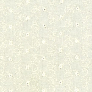 Rebecca Embroideries - Swirls White from Robert Kaufman Fabric. White embroidered fabric.  100% cotton fabric. Machine Wash Cold. Dry Low