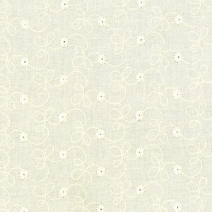 Rebecca Embroideries - Swirls White from Robert Kaufman Fabric. White embroidered fabric.  100% cotton fabric. Machine Wash Cold. Dry Low