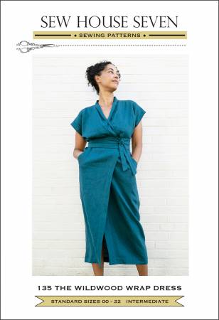 The Wildwood Wrap Dress is a shawl collar wrap dress with a detached, obi-inspired belt. It features waist and shoulder pleats for a dreamy drape around the neckline, a slim sirt with deep pockets and a wide, faced hem. There are two sleeve options - dolman rolled-up sleeves or short cut-on sleeves. There are also two hem lengths - below the knee and midi-length. Standard sizes 00 - 22