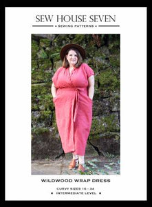 The Wildwood Wrap Dress is a shawl collar wrap dress with a detached, obi-inspired belt. It features waist and shoulder pleats for a dreamy drape around the neckline, a slim sirt with deep pockets and a wide, faced hem. There are two sleeve options - dolman rolled-up sleeves or short cut-on sleeves. There are also two hem lengths - below the knee and midi-length. Both standard size and curvy.