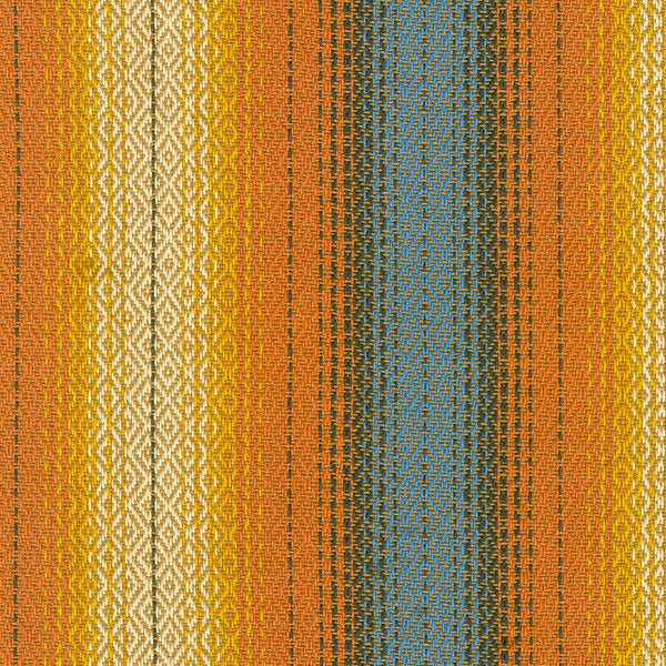 This fabric is a blanket stripe in the colorway sunset. This fabric is woven and is thicker. It would be suitable for garments, blankets, upholstery, bags, and more. 