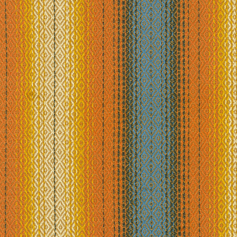 This fabric is a blanket stripe in the colorway sunset. This fabric is woven and is thicker. It would be suitable for garments, blankets, upholstery, bags, and more. 