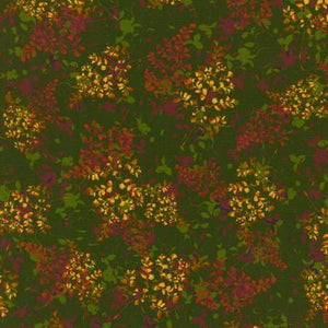 This fabric is covered in autumnal colors and leaves. Beautiful holiday fabric with rich colors. 100% Cotton, 44"