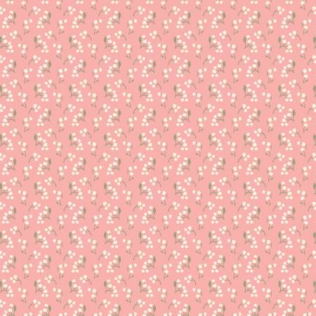 This beautiful soft blender is from Poppie Cotton designed by Sheri McCulley from the Songbird Serenade Collection. Peachy pink background with tiny lilies of the valley all over! Beautiful for quilting or any other kind of project. There are 2 other coordinating fabrics from the same collection. 