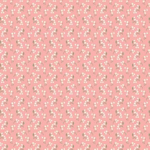This beautiful soft blender is from Poppie Cotton designed by Sheri McCulley from the Songbird Serenade Collection. Peachy pink background with tiny lilies of the valley all over! Beautiful for quilting or any other kind of project. There are 2 other coordinating fabrics from the same collection. 