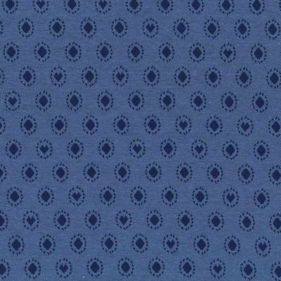 Avalana Jacquard by Stof. Blue hearts and dots. 100% cotton, 56"wide.