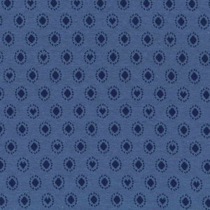 Avalana Jacquard by Stof. Blue hearts and dots. 100% cotton, 56"wide.