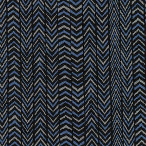 Avalana Jacquard by Stof. Blue, grey and black modern herringbone pattern. 100% Organic cotton, 56"wide.