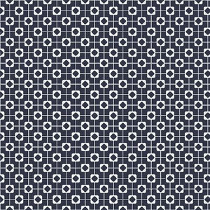 Geometric navy and white pattern.  95 cotton/5% elastane.  60" wide