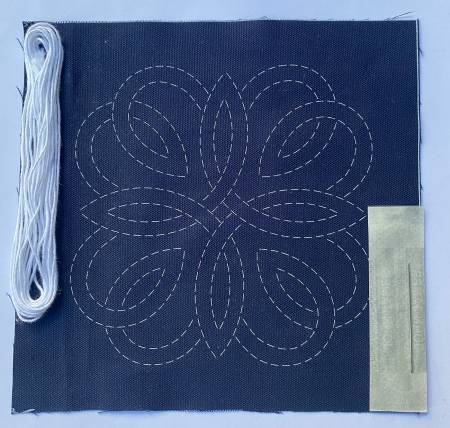 Embellish your Yazzii Organizer with Sashiko designs by Indigo Niche. Stitch the lovely pre-stenciled kamon-style sashiko design to use as a decoration for your Yazzii organizer.