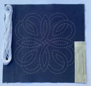 Embellish your Yazzii Organizer with Sashiko designs by Indigo Niche. Stitch the lovely pre-stenciled kamon-style sashiko design to use as a decoration for your Yazzii organizer.