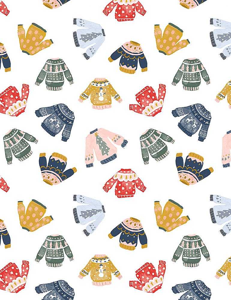 From Dear Stella, Holiday sweaters - This holiday fabric is covered in decorated knit sweaters with different holiday scene on them. This would make adorable holiday crafts and projects! 