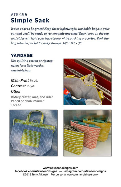 It's so easy to be green! Keep these lightweight, washable bags in your car and you'll be ready to run errands anytime! Easy loops on the top and sides will hold your bag steady while packing groceries. Tuck the bag into its pocket for easy storage. Finished size: 14" x 12" x 7"   