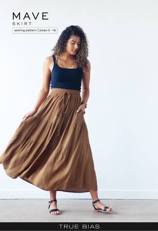 The Mave pattern is an elastic waist skirt with a drawstring, inseam pockets and an optional lining. The skirt can be made with or without ruffles in different lengths to create numerous options.