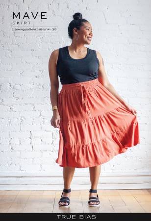 The Mave pattern is an elastic waist skirt with a drawstring, inseam pockets and an optional lining. The skirt can be made with or without ruffles in different lengths to create numerous options.