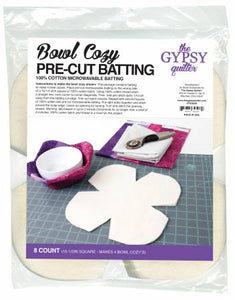 With this project you MUST use 100% cotton thread and 100% cotton fabrics ONLY.  100% cotton pre-cut batting to make a microwave bowl cozy. Made in the USA