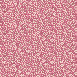 Tilda's Pie in the Sky Collection are 100% cotton prints designed by Norwegian designer Tone Finnanger. This fabric is a bright pink with little white flowers on top. Pie in the Sky is a fresh array of fabrics for spring and summer, with doodle-like flowers giving the designs a naive and effortless feel. The sweet motives and colors have a vintage look. Fun fabric names like WillyNilly, Whimsybird and Topsy Turvy and Cloudpie invite you to induldge in a happy, creative sewing escape. 