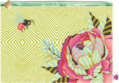 The Tula Pink Kabloom Large Zip Bag measures at 18in x 13in.