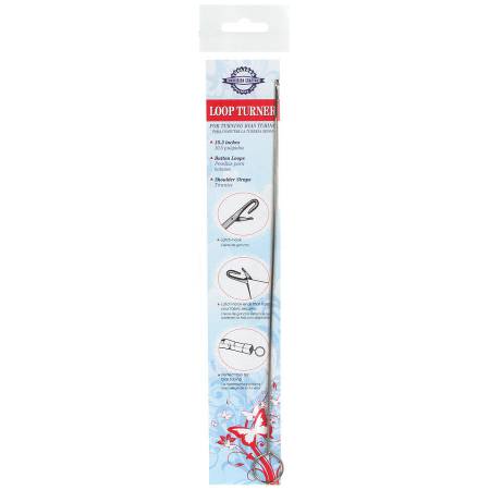 This tool is great for turning button loops and shoulder straps, as well as bias tubing. The latch hook end holds your fabric securely, while the ring end makes it easy to guide the fabric during the turning process.