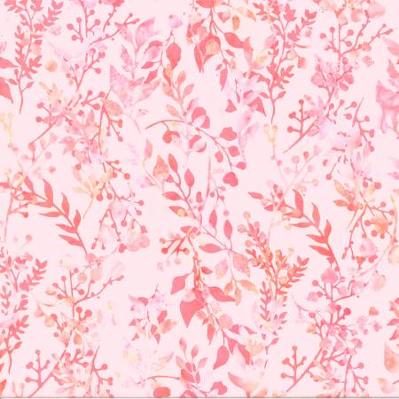 This batik is pink! Lovely soft baby pink background with deeper pink leaves and vines. Would make a great blender for quilting! Perfect for quilting, clothing and crafting.