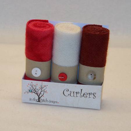 Curlers are 3 pieces of felted wool's that measure 4in x 16in each, rolled in a box ready to inspire more treasured projects.