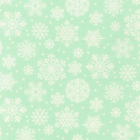 This super soft flannel has white snowflakes in all different sizes on a mint green background. Pajamas, blankets, quilts, the possibilities are endless!
