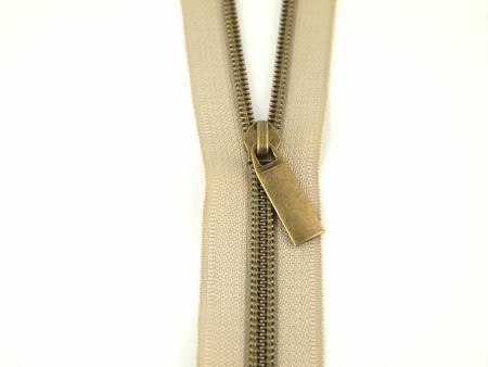 Sallie Tomato #5 Nylon Zipper Tape & Pulls - Beige with Gunmetal