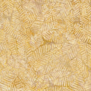 This beautiful soft rayon batik is a beautiful cream/ivory color with hints of golden yellow. A soft leafy pattern covers this fabric. Great for garments of any sorts. 