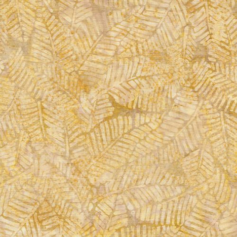 This beautiful soft rayon batik is a beautiful cream/ivory color with hints of golden yellow. A soft leafy pattern covers this fabric. Great for garments of any sorts. 