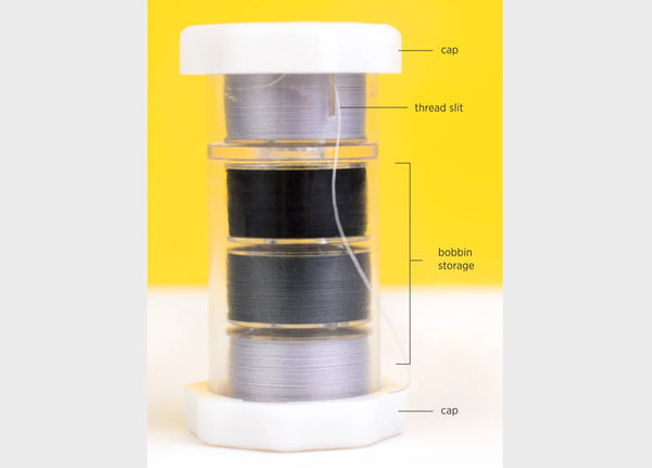 This unique item turns your bobbin into a spool of thread so that there is no need to purchase a separate top thread for small to medium sized projects! The Bobbinator™ includes a reserve compartment to keep 3 additional bobbins in storage, making it to easily store total of 4 bobbins.
